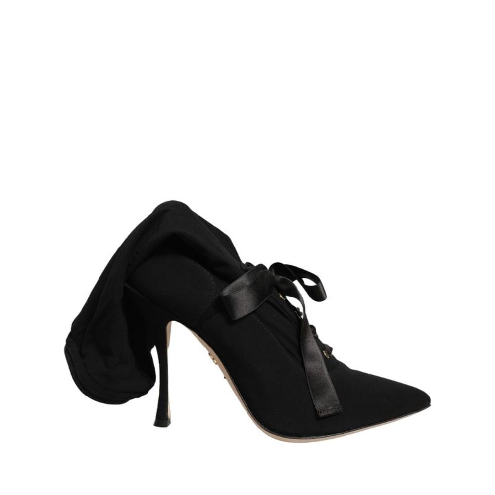 Dolce & Gabbana Black Stiletto Heels Mid Calf Boots Women's Shoes